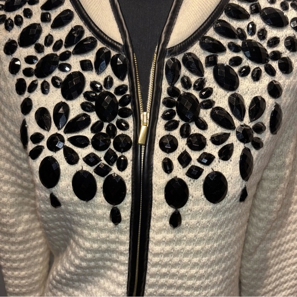 Boston Proper Women’s Bejeweled Long Line Wool Knit Sweater‎ cardigan Ivory SzM - Picture 2 of 16